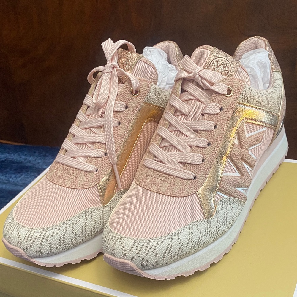 Michael Kors Blush Pink and Rose Gold Lace-Up Sneakers - Picture 8 of 9